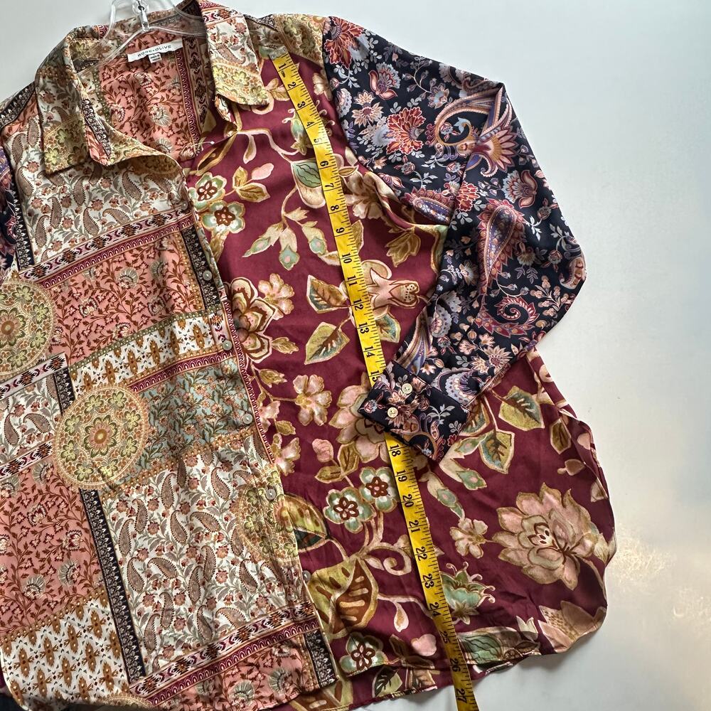 Rose & Olive Patchwork Button Top Womens Large Multicolor Paisley Floral Boho - Picture 8 of 10